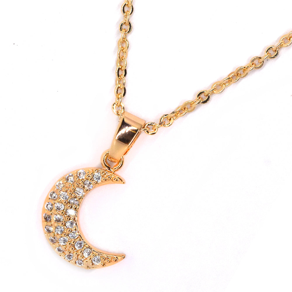 Premium cubic zirconia crescent moon gold plated necklace