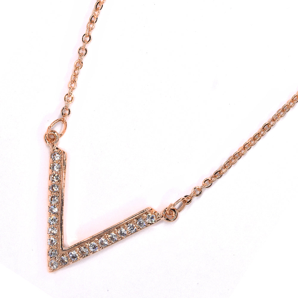 Premium cubic zirconia V rose gold plated necklace
