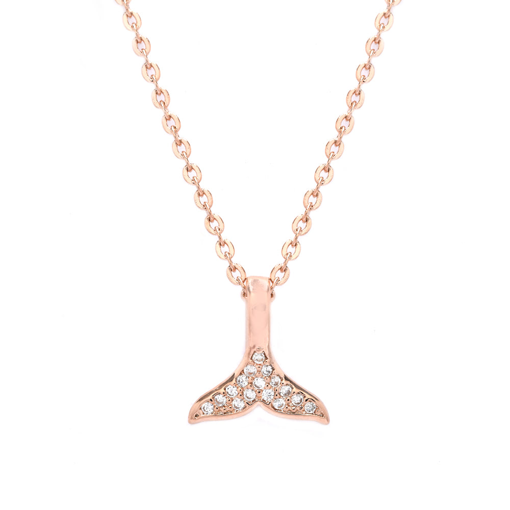 Premium cubic zirconia rose gold whale tail necklace