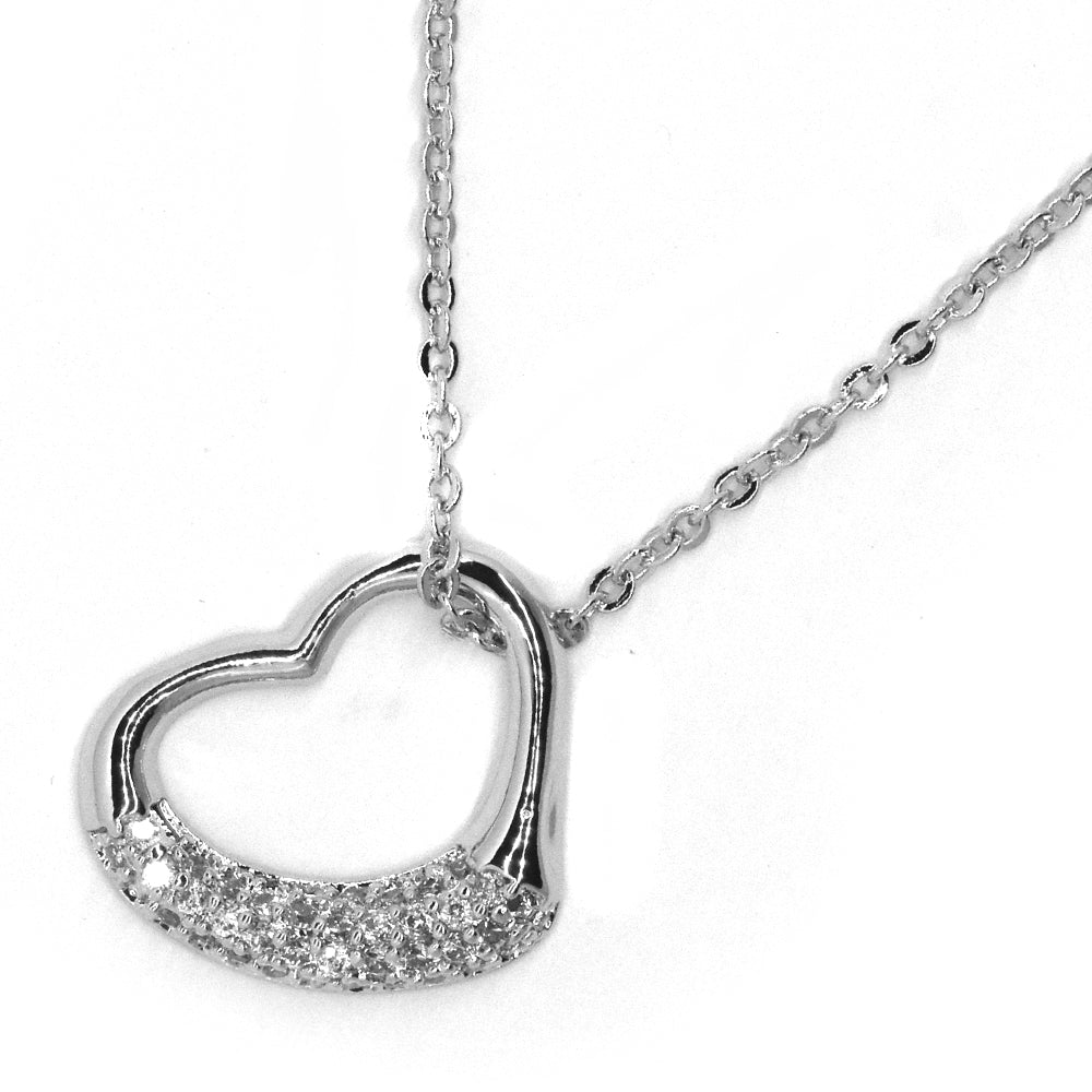 VN6841 - Premium brass cubic zirconia open heart silver plated necklace