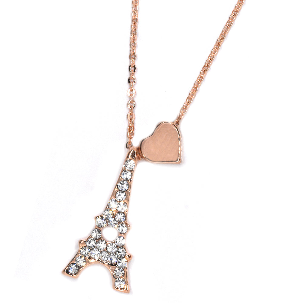 Premium rose gold plated CZ Eiffel tower necklace