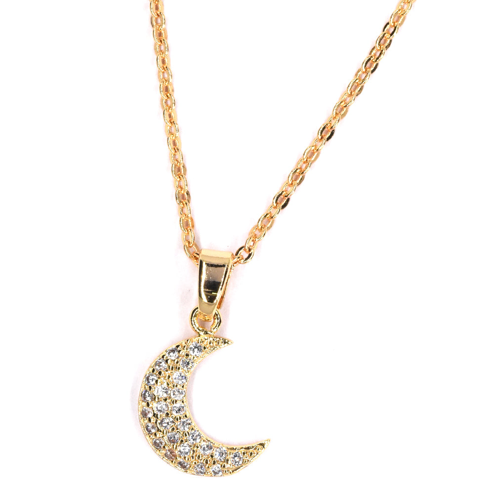 VN8180 - Premium brass gold plated cubic zirconia crescent moon necklace