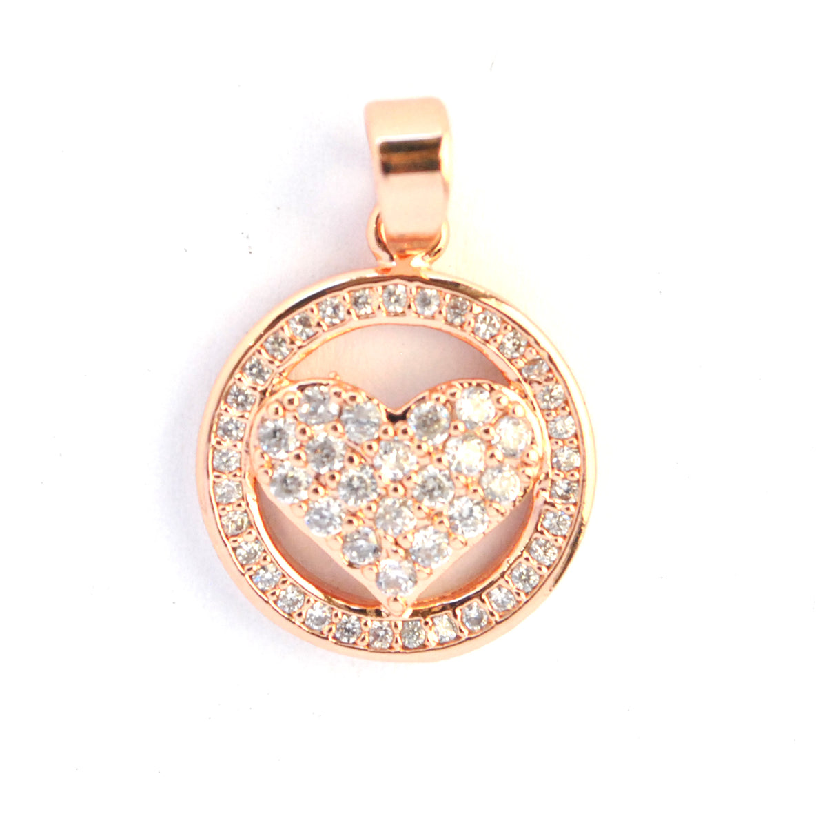 VP2116 - Brass cubic zirconia heart in disc pendant