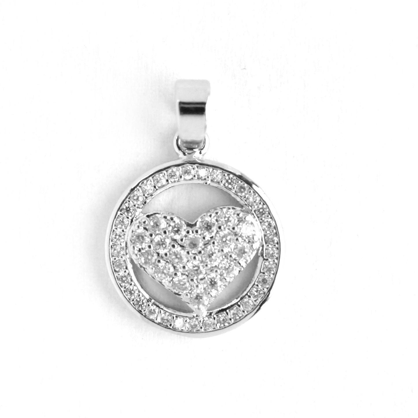Premium cubic zirconia heart in disc pendant