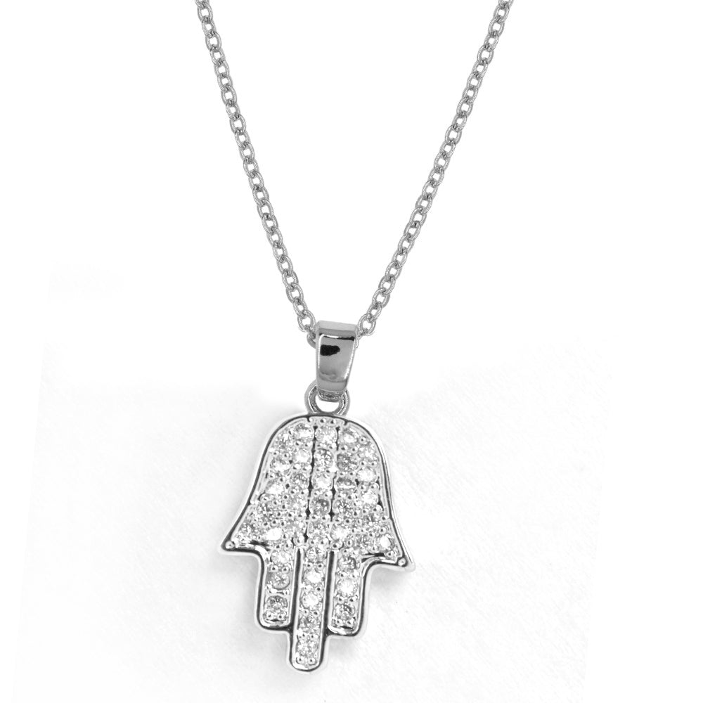 Premium silver plated cubic zirconia Hamsa hand necklace