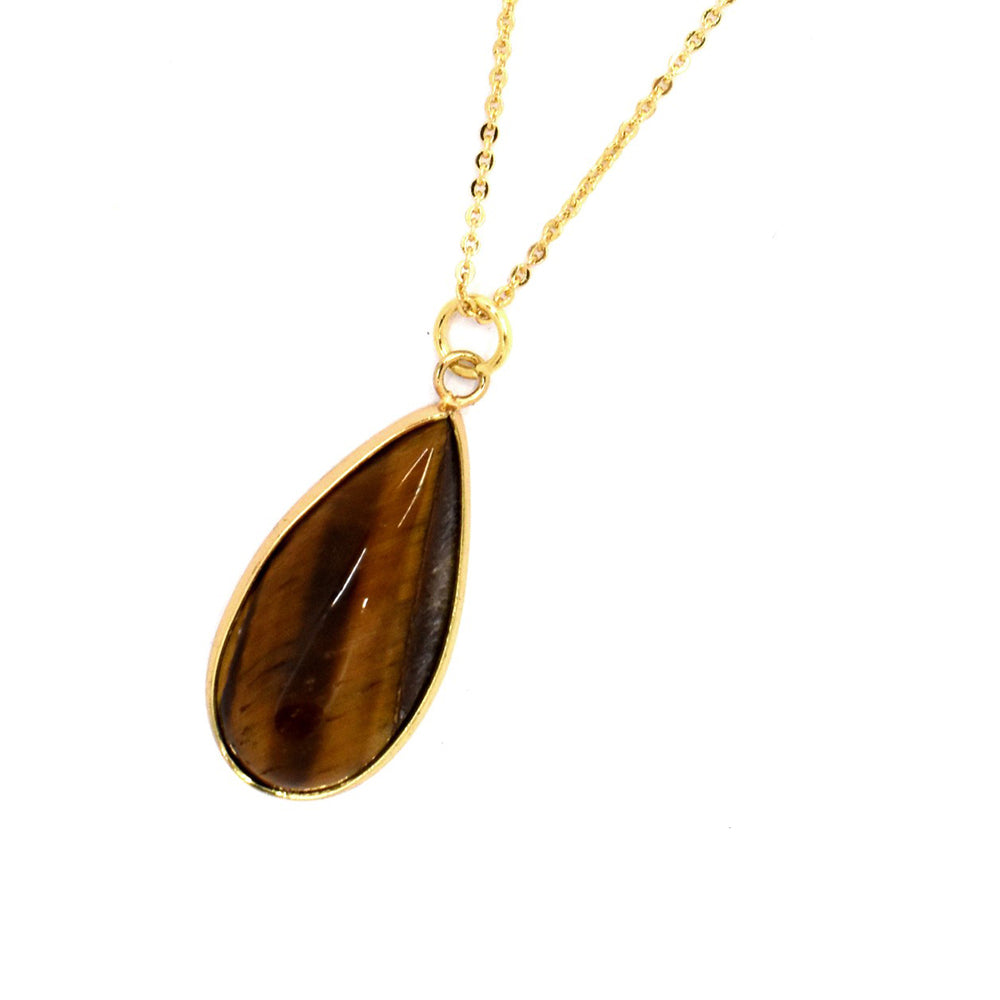 Fashion gold plated chain with teardrop shaped brown stone - VP327