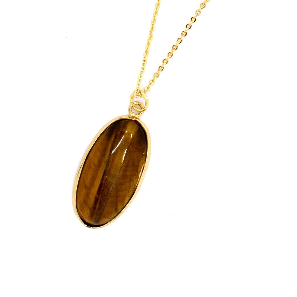 Fashion gold plated chain with oval brown stone - VP329