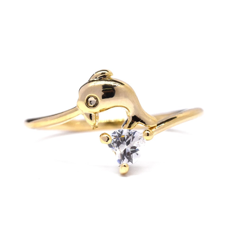 VR8338 - Premium brass gold plated cubic zirconia dolphin ring