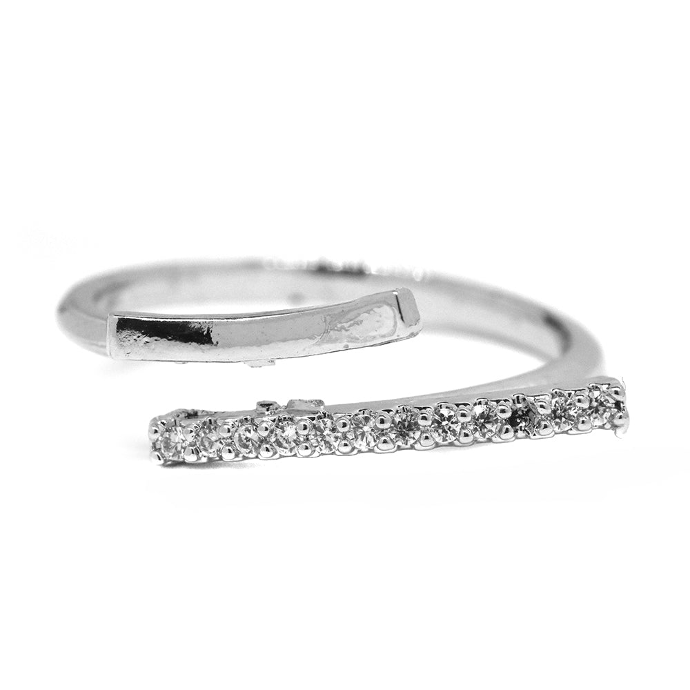 Premium cubic Zirconia curved bar silver plated ring