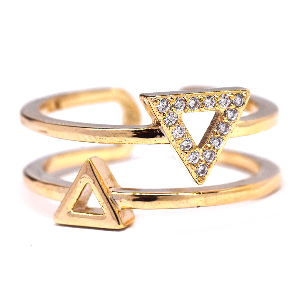 VR8353-G - Brass triangle shaped cubic zirconia gold ring