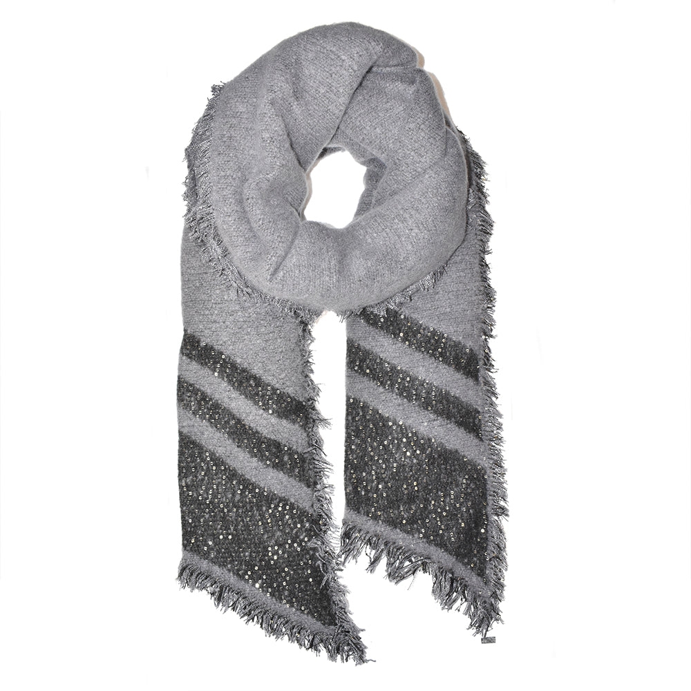 Grey sequin stripe scarf 180cm x 60cm - VS4095