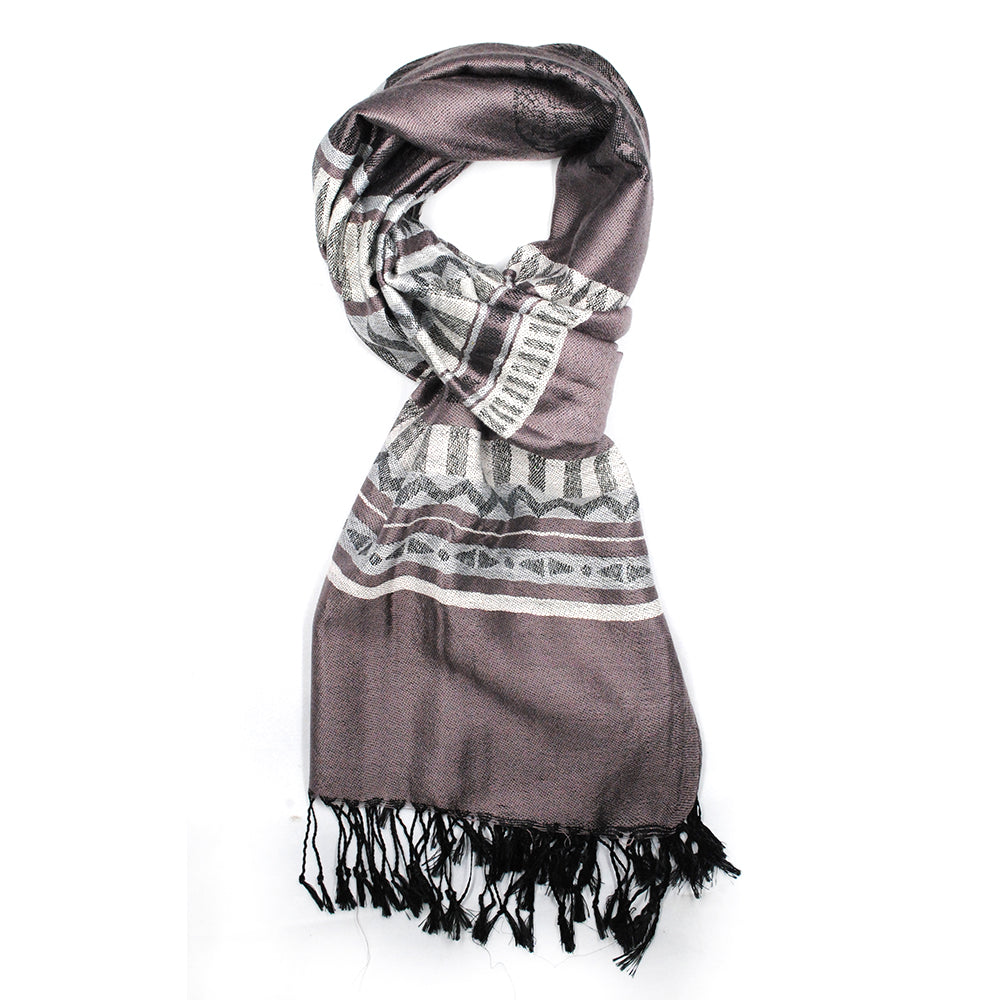 Geometric and elephant design scarf with find thread tassels. - VS855