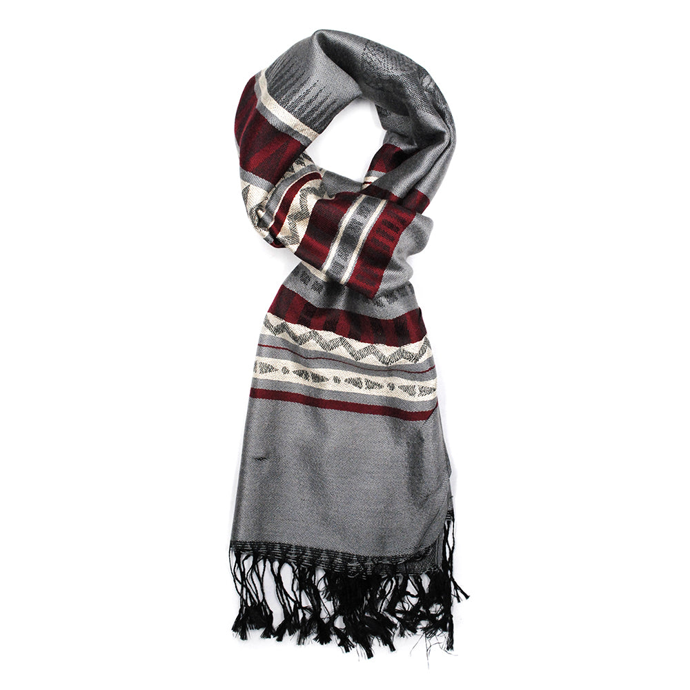 Geometric and elephant design scarf with find thread tassels. - VS855