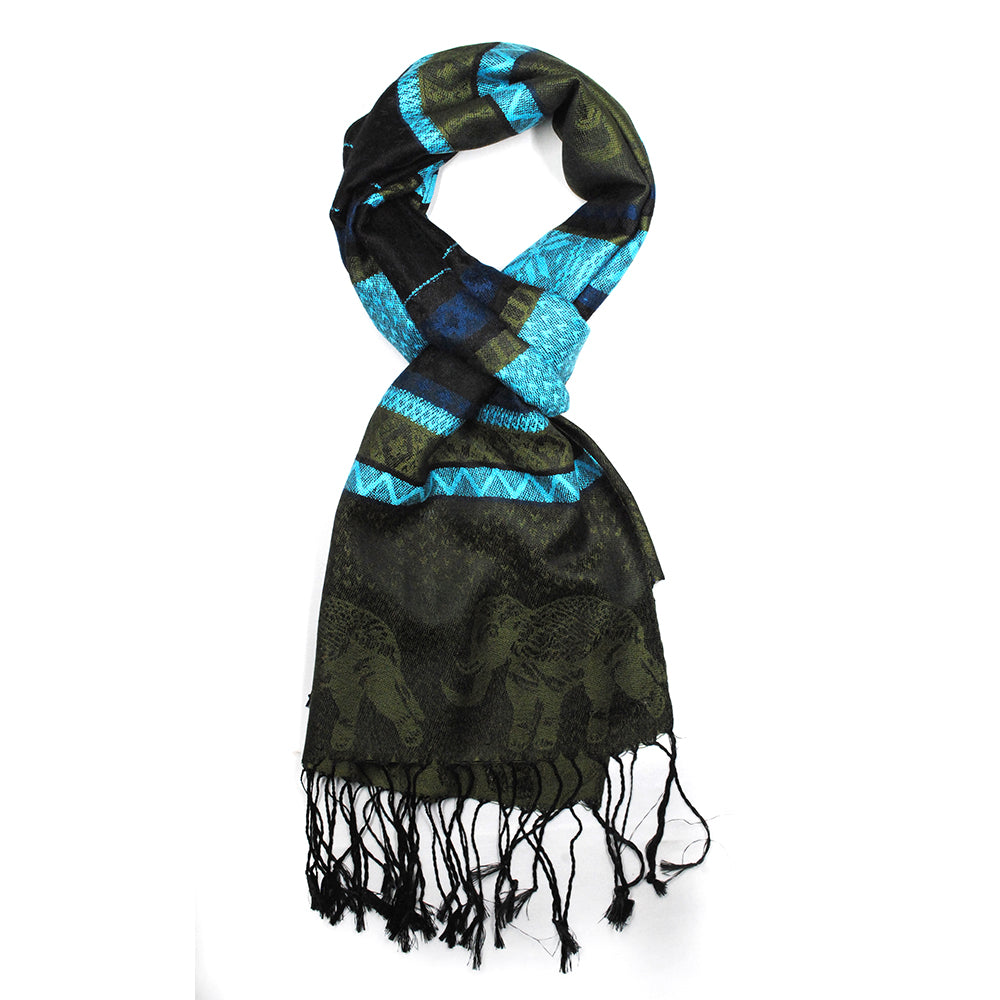 Geometric and elephant design scarf with find thread tassels. - VS855
