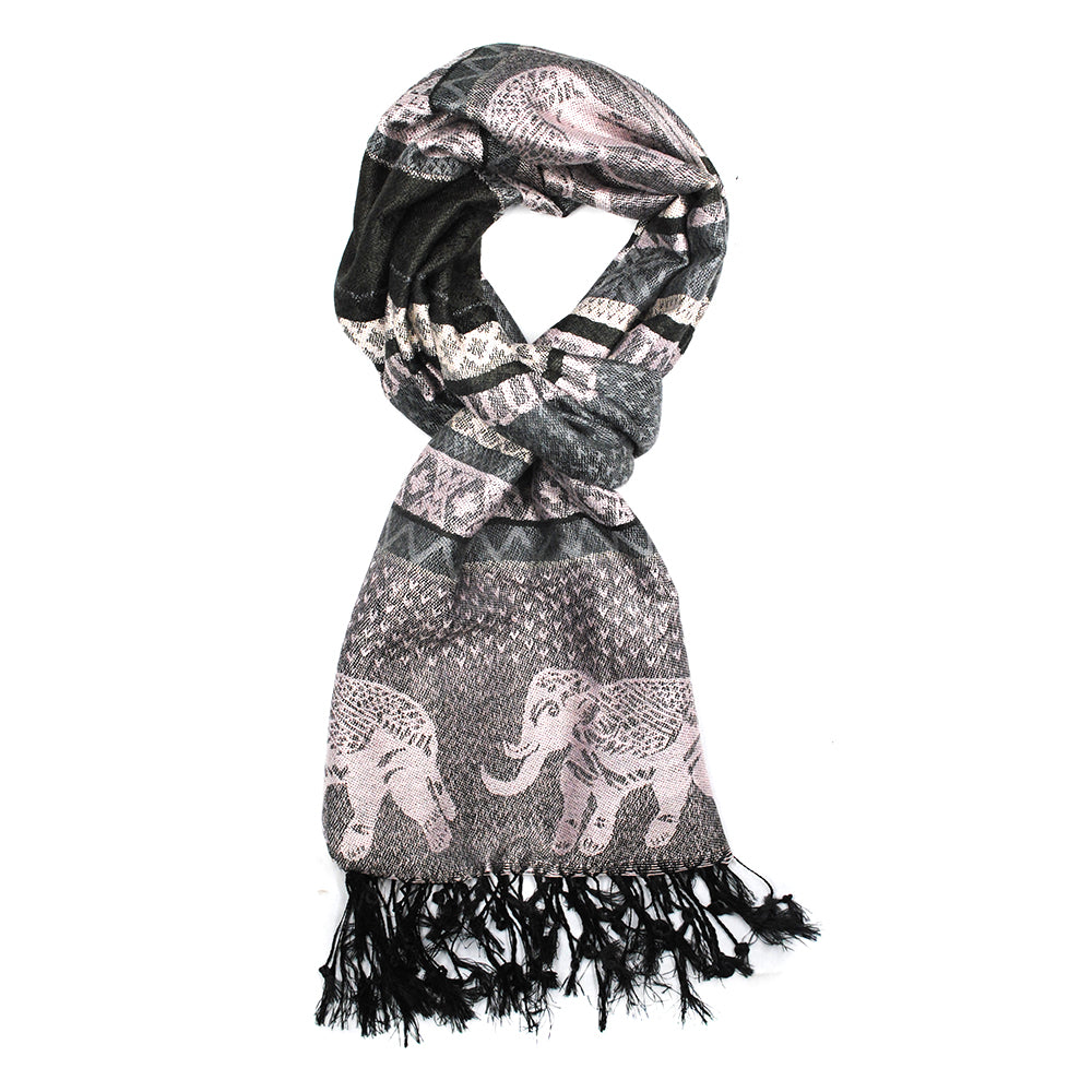 Geometric and elephant design scarf with find thread tassels. - VS855