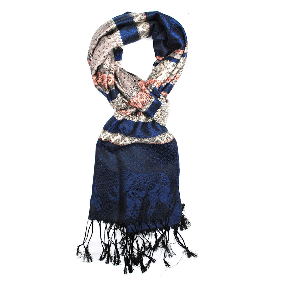 Geometric and elephant design scarf with find thread tassels. - VS855