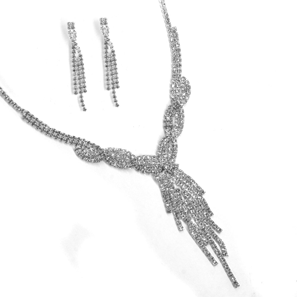 Diamante braided Y strand statement necklace and earring set - VST2064