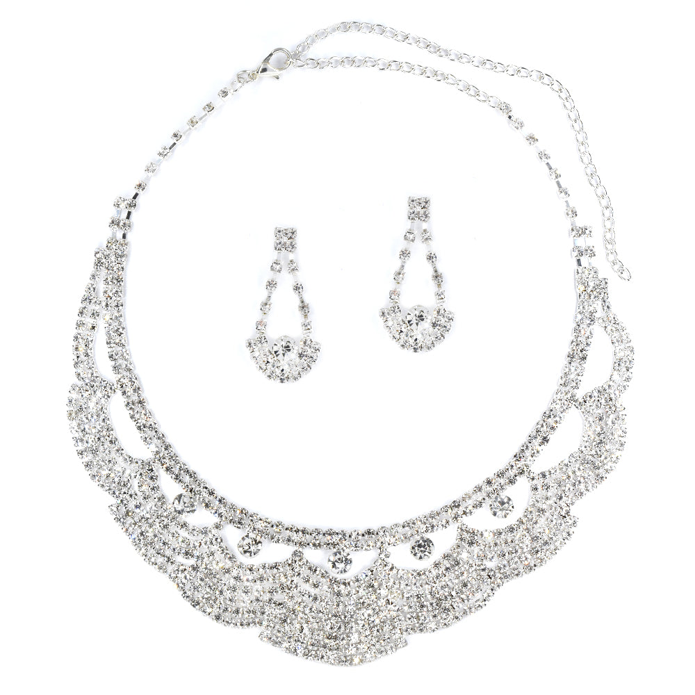 Diamante statement scalloped bib necklace and earring set - VST4245