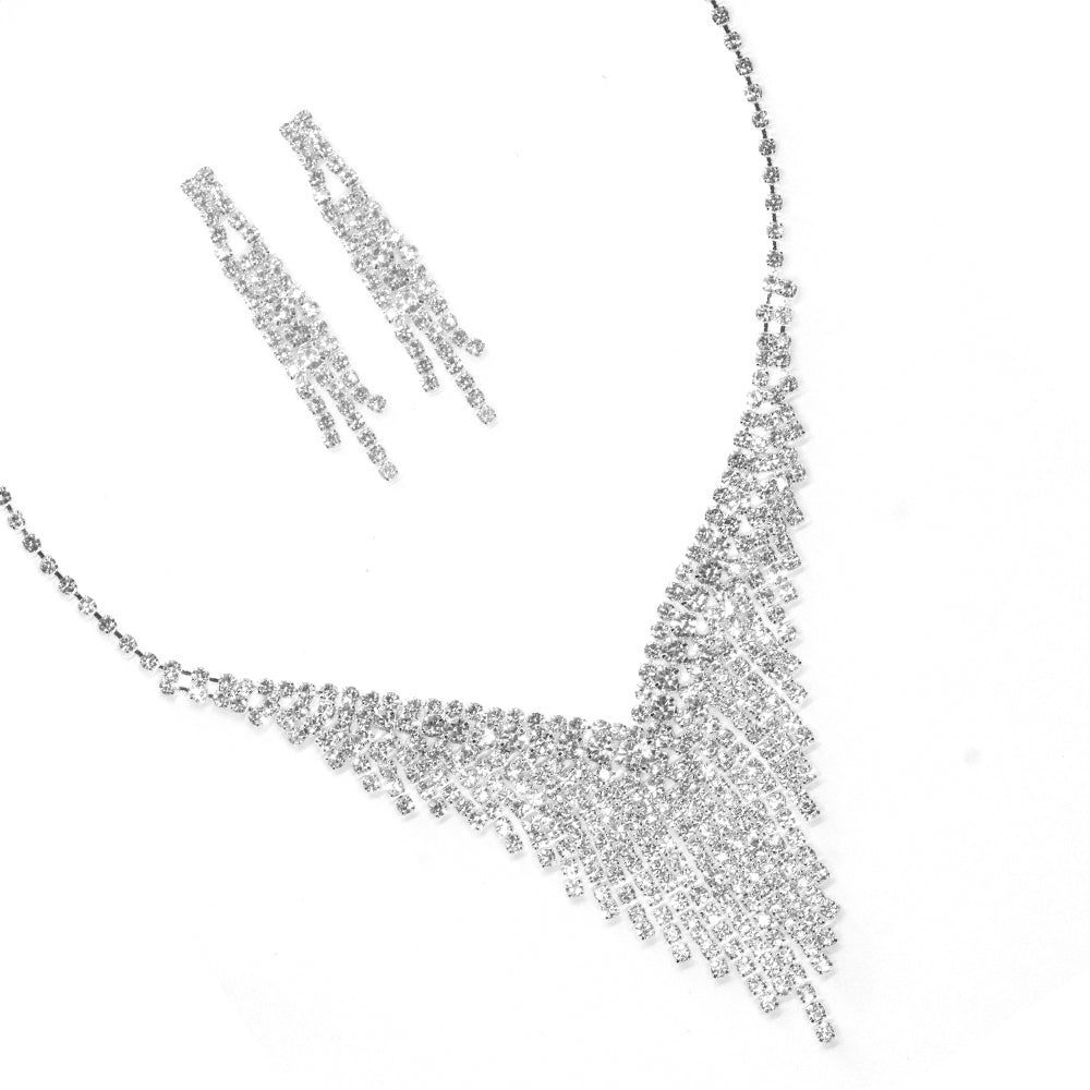 Tiered dangle necklace and earring crystal set - VST6477