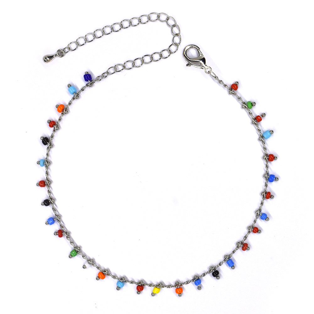 Fashion silver plated multi colour beaded anklet