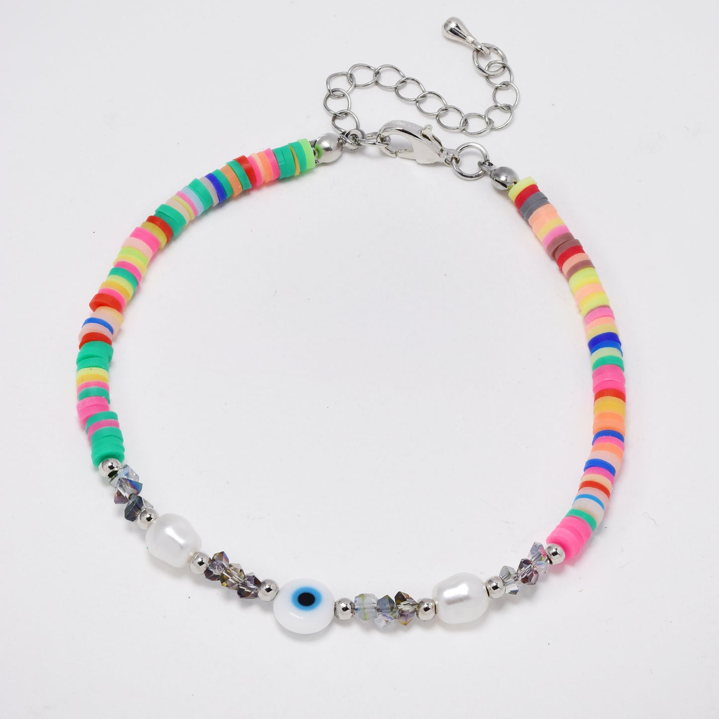 Fashion evil eye mixed faceted beaded & pearl anklets - YA4421