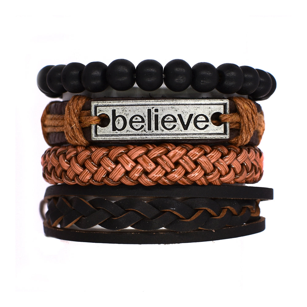 Fashion bead and leather believe bracelet pack - YB1261