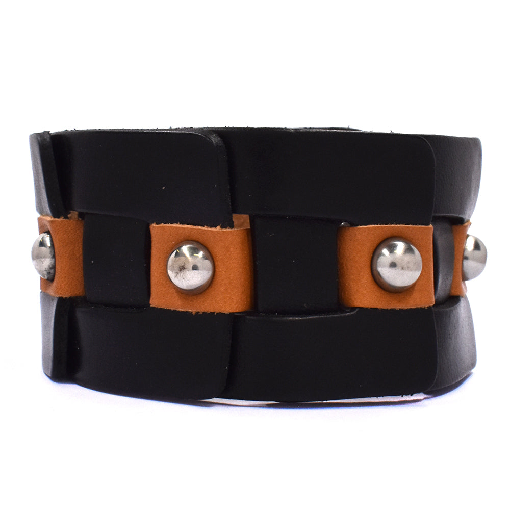 Fashion black and brown broad weave studded bracelet - YB1267
