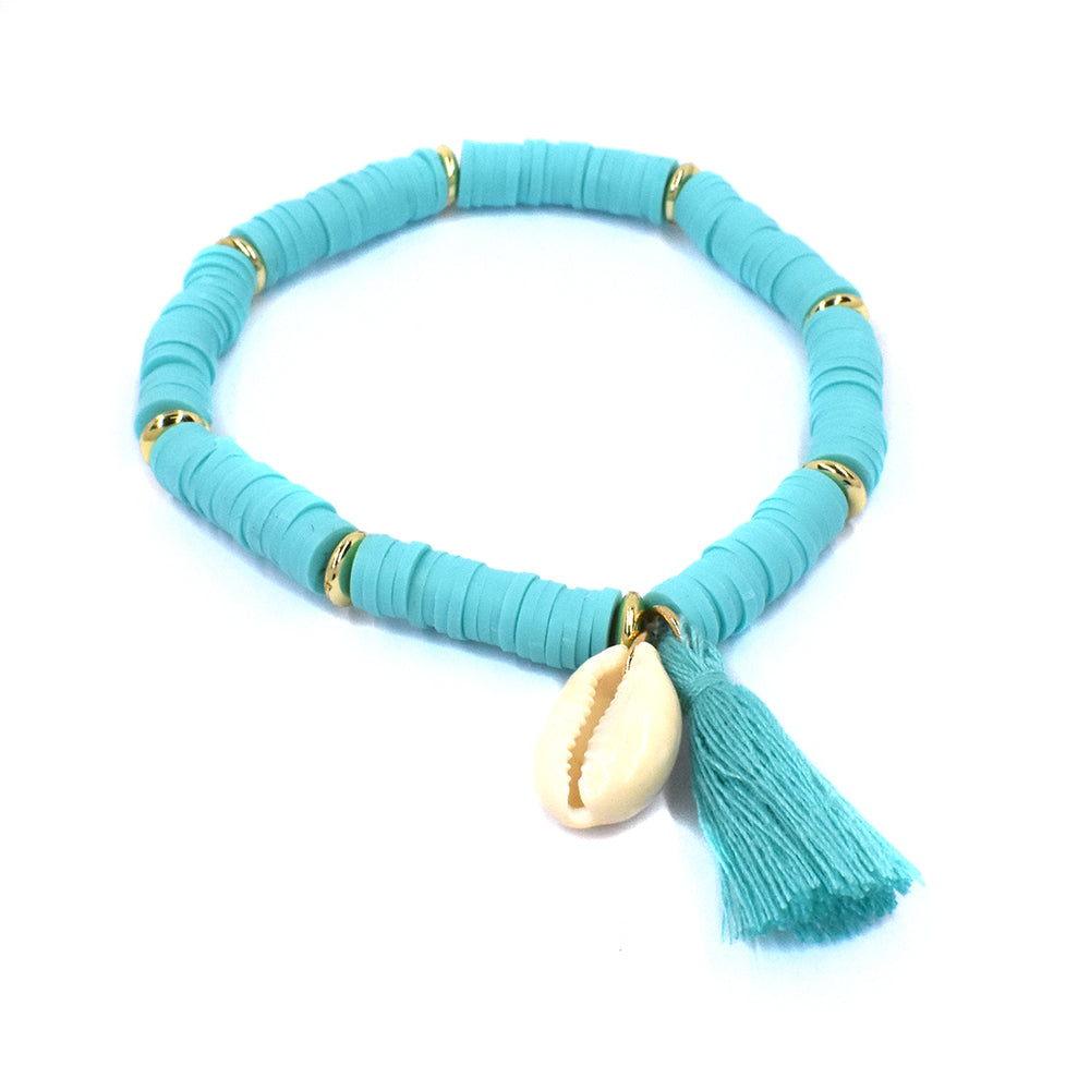 Fashion turquoise disc and tassel shell bracelet - YB1293