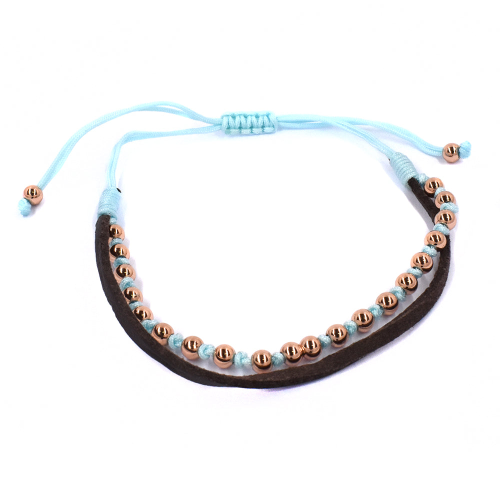 Fashion blue rope and leather strap RG ball bracelet - YB1299-1
