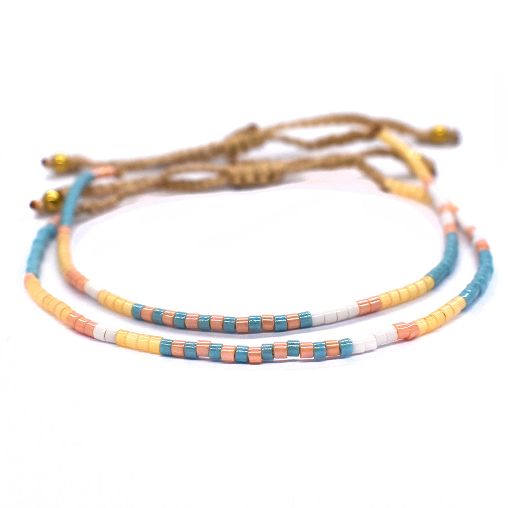 2 Pack fashion colourful beaded cotton adjustable bracelet - YB2501