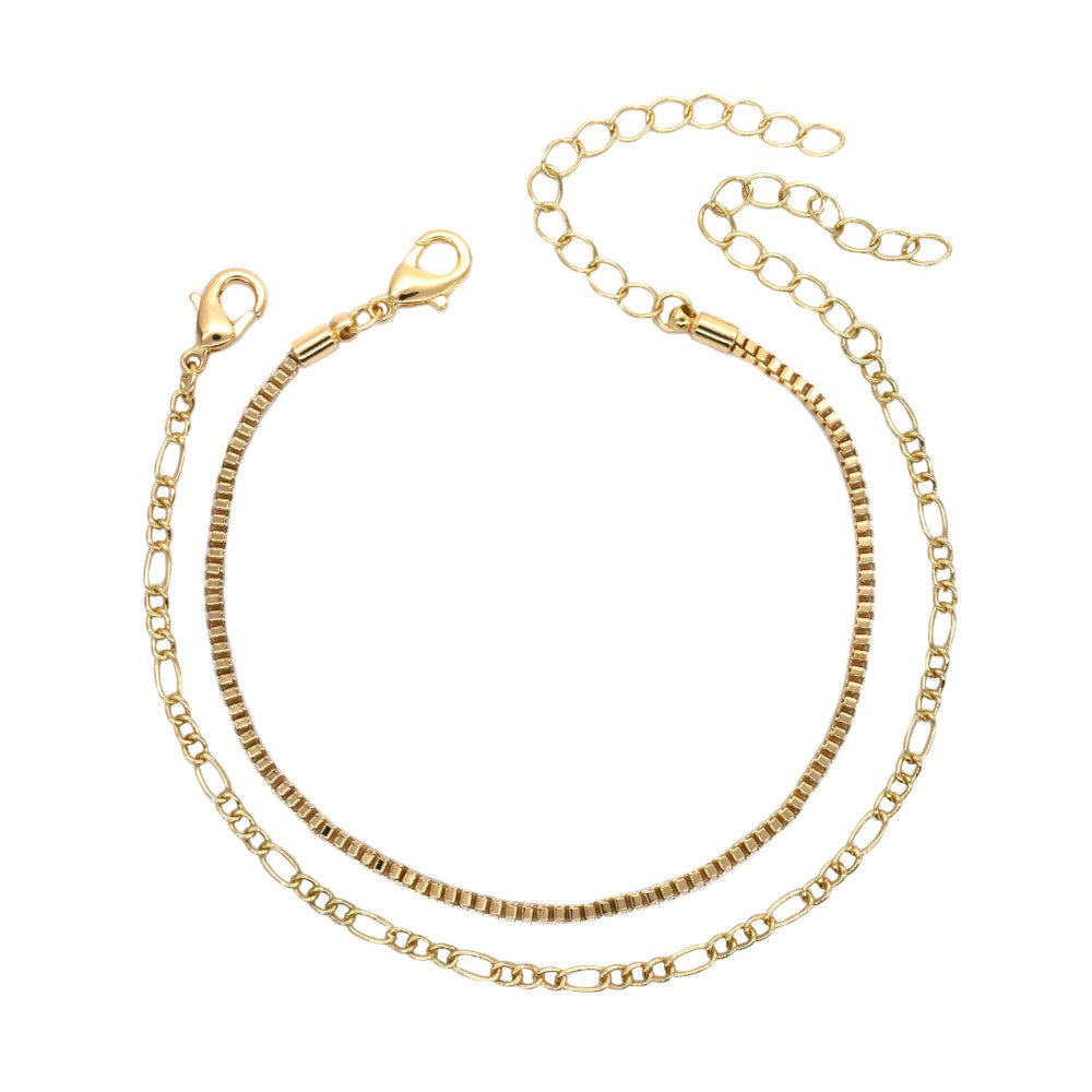 2 Pack fashion bold box and figaro chain bracelets - YB3460
