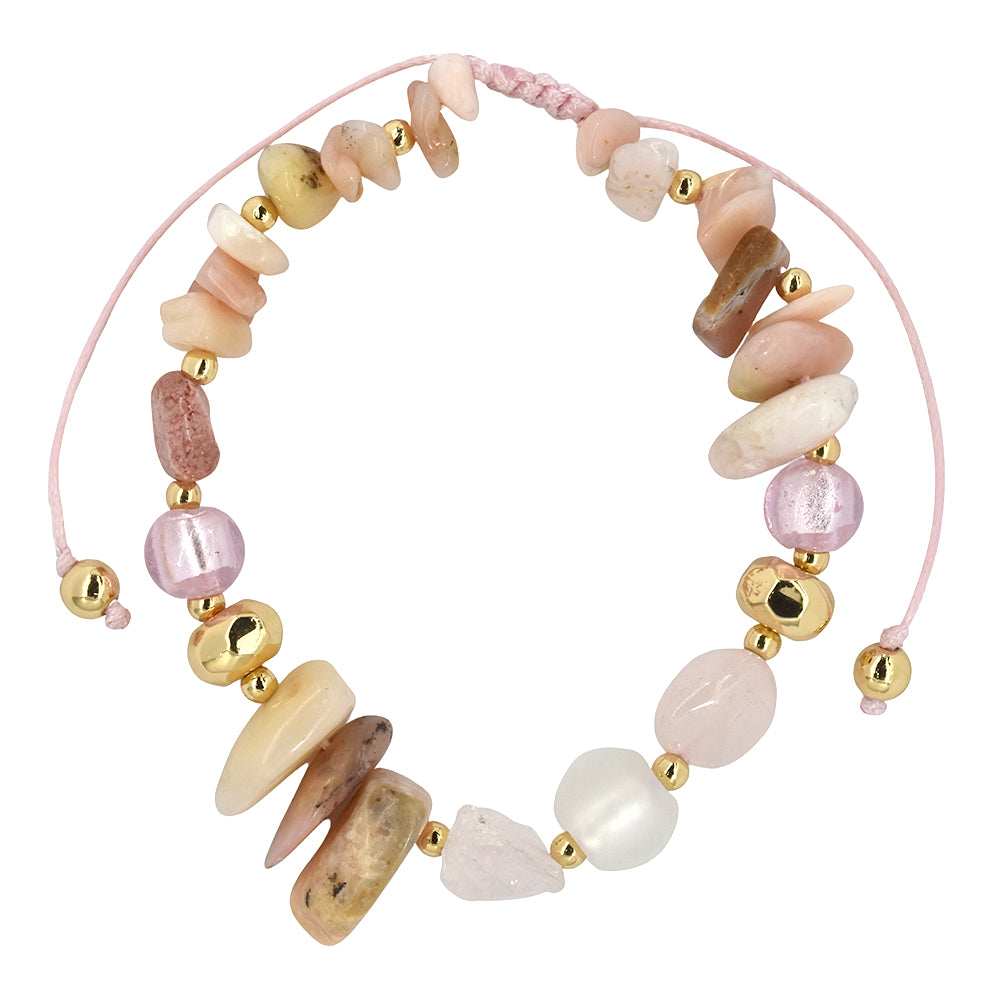Fashion pink toned beaded cotton adjustable bracelet - YB3479