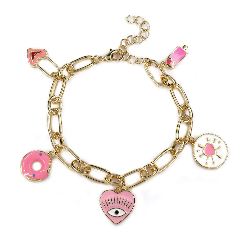 Fashion pink and white gold plated charms bracelet - YB4364