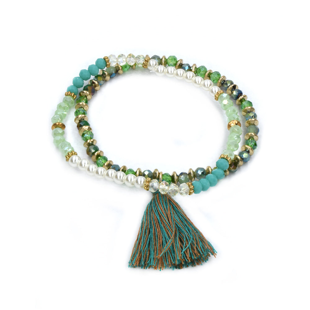 2 Pack fashion colour tassel beaded bracelet - YB4438