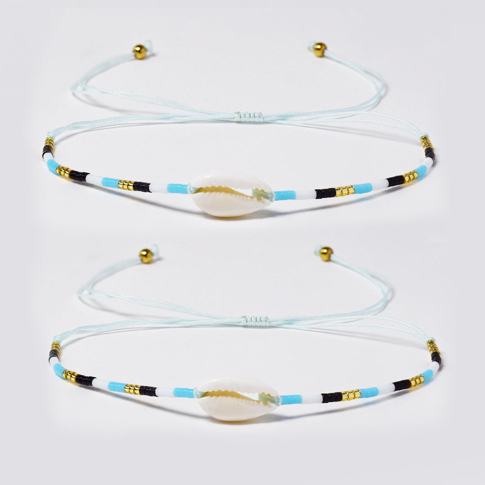2 Pack fashion beaded shell cotton pull through bracelet - YB4784