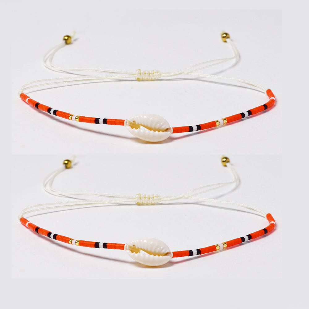 2 Pack fashion beaded shell cotton pull through bracelet - YB4784