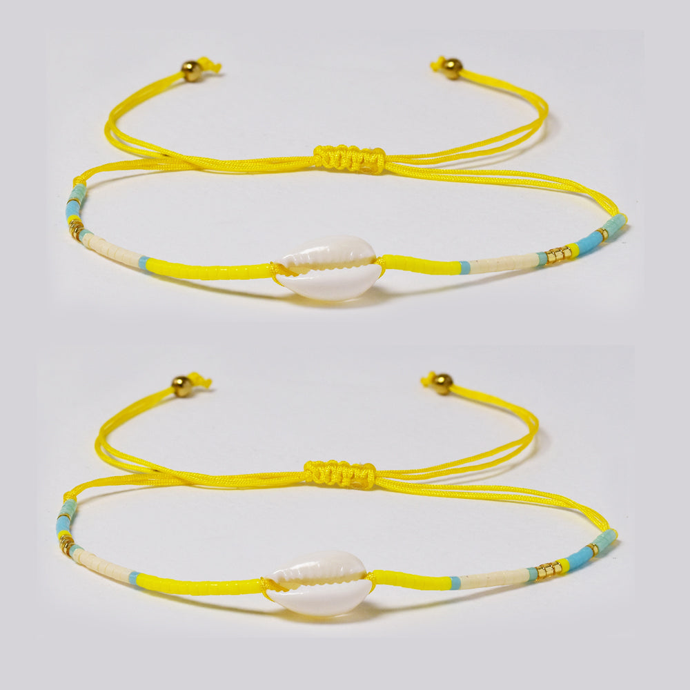 2 Pack fashion beaded shell cotton pull through bracelet - YB4784