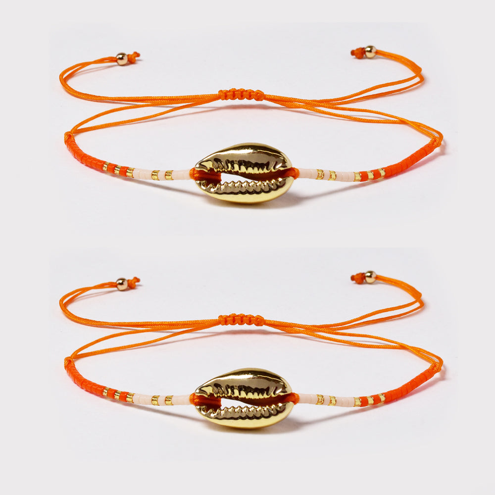 2 Pack fashion beaded shell cotton pull through bracelet - YB4790O