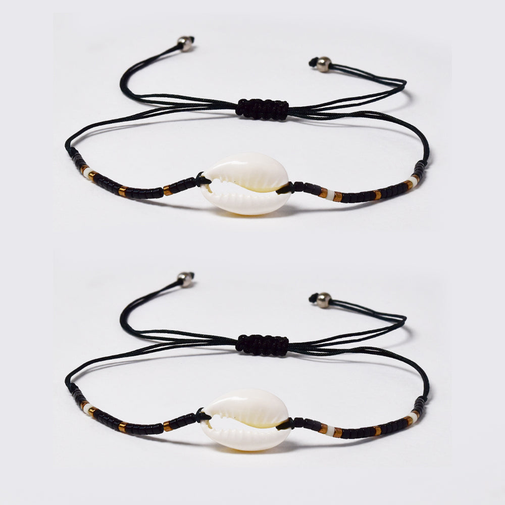 2 Pack fashion beaded shell cotton pull through bracelet - YB4790O