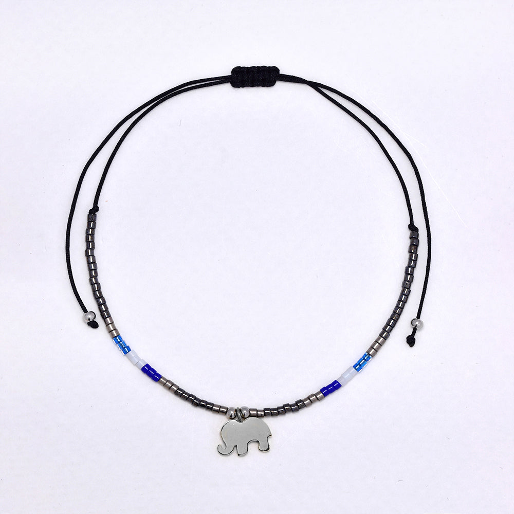 2 Pack adjustable cotton 7x10mm elephant charm beaded bracelet - YB4834