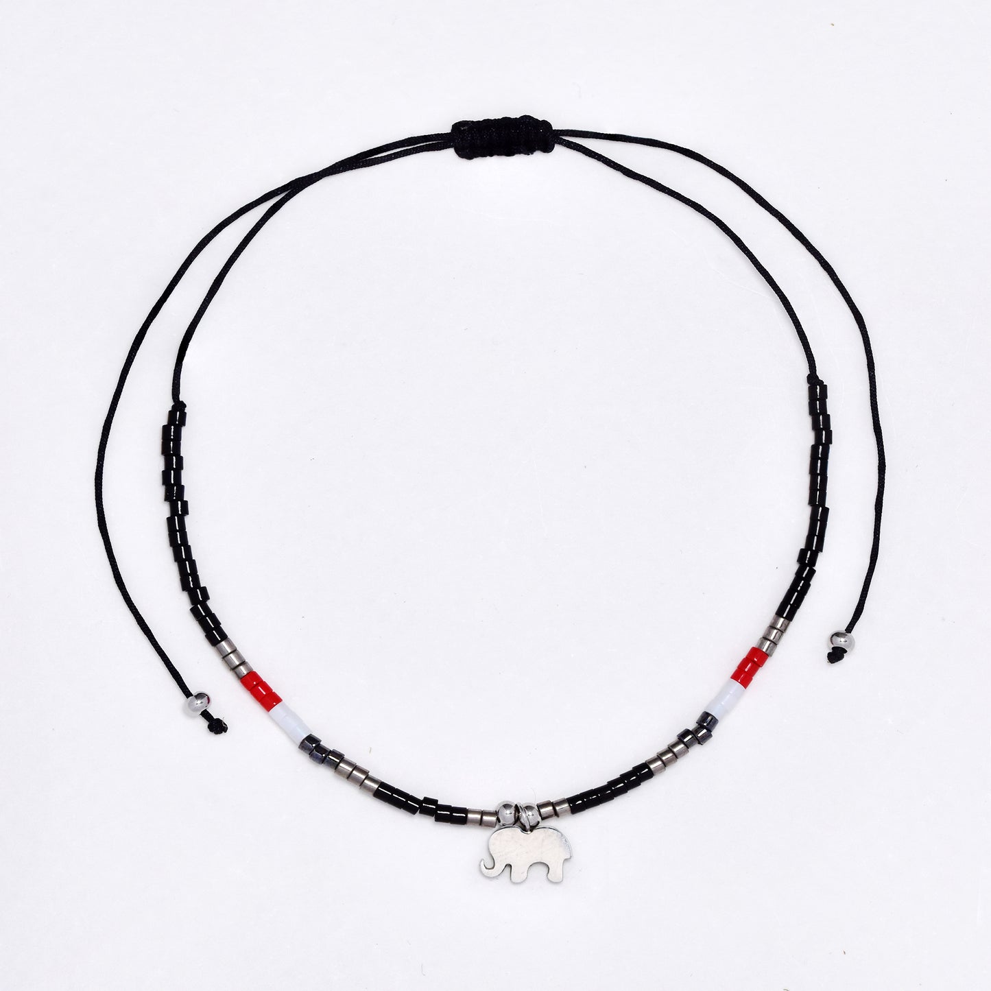 2 Pack adjustable cotton 6x8mm elephant charm beaded bracelet - YB4834S