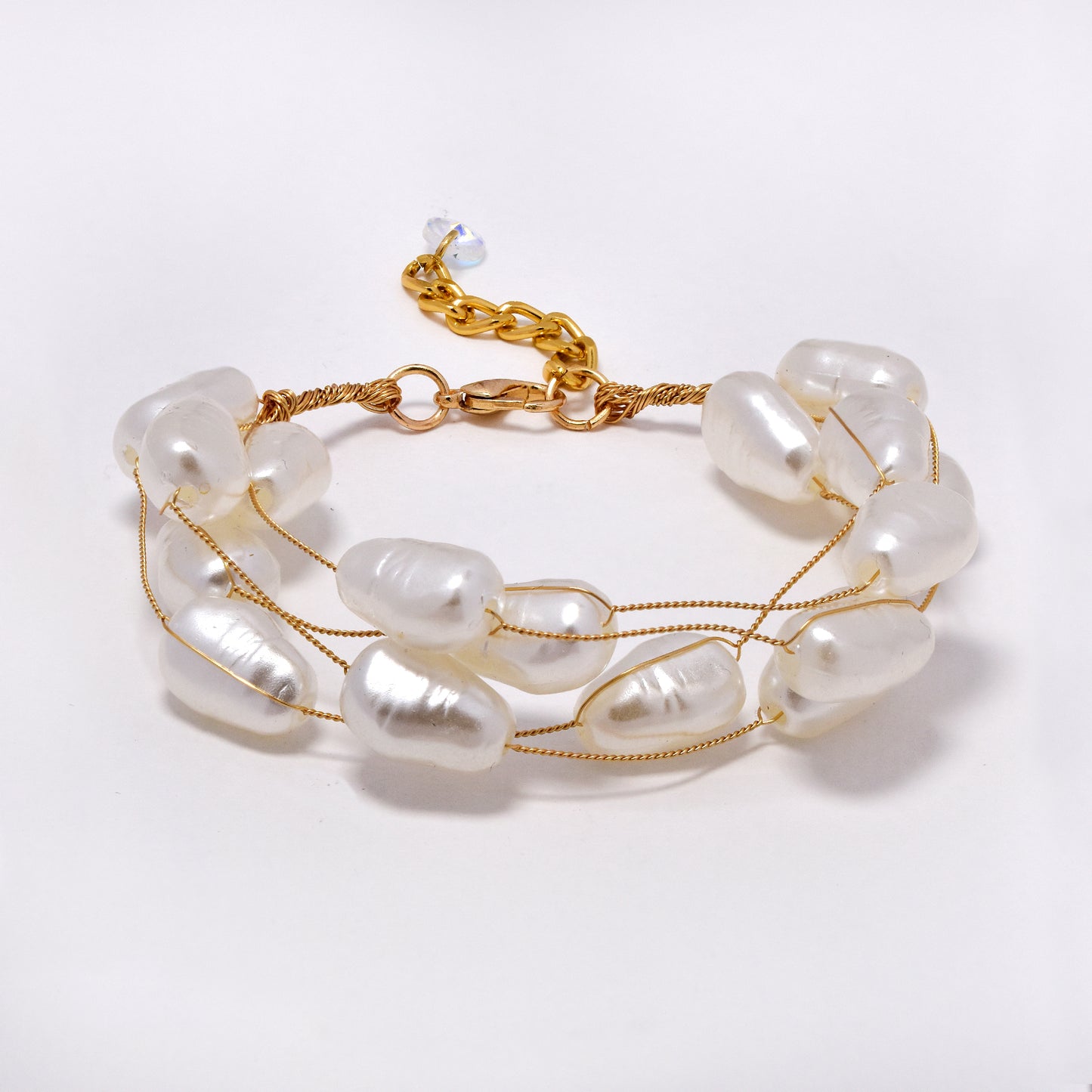 Intertwined multi strand organic pear shaped faux pearl bracelet - YB5297