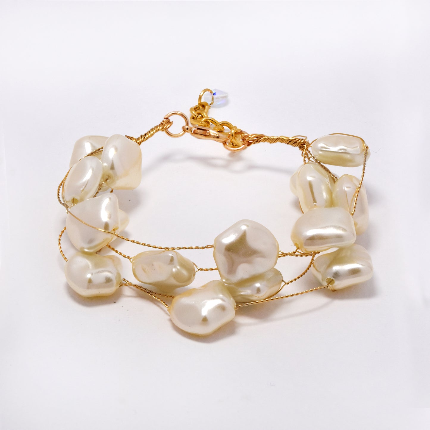 Intertwined multi strand irregular square shaped faux pearl bracelet - YB5301