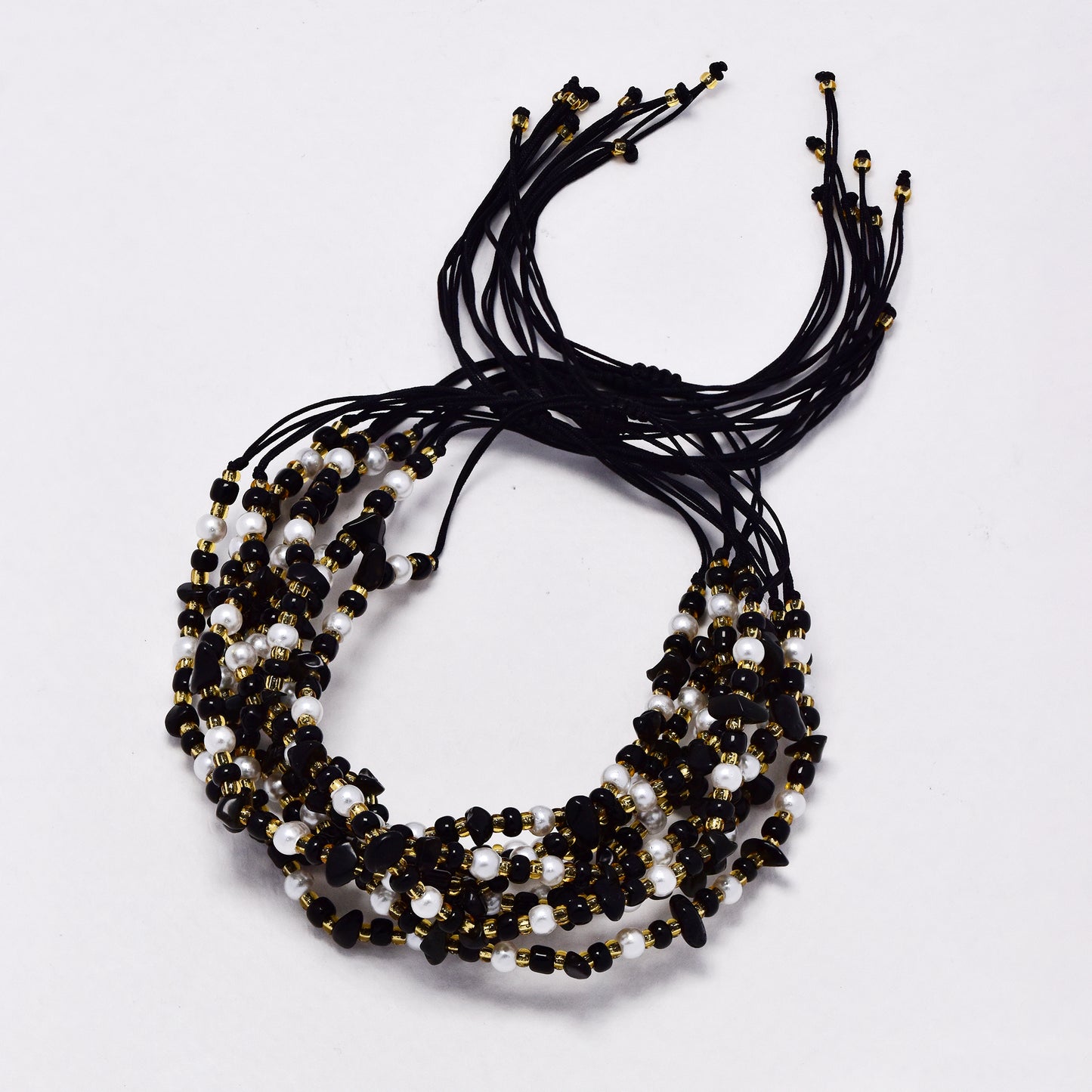 YB6676 - Fashion adjustable bead & natural stone chip bracelet - 10 pc / pack