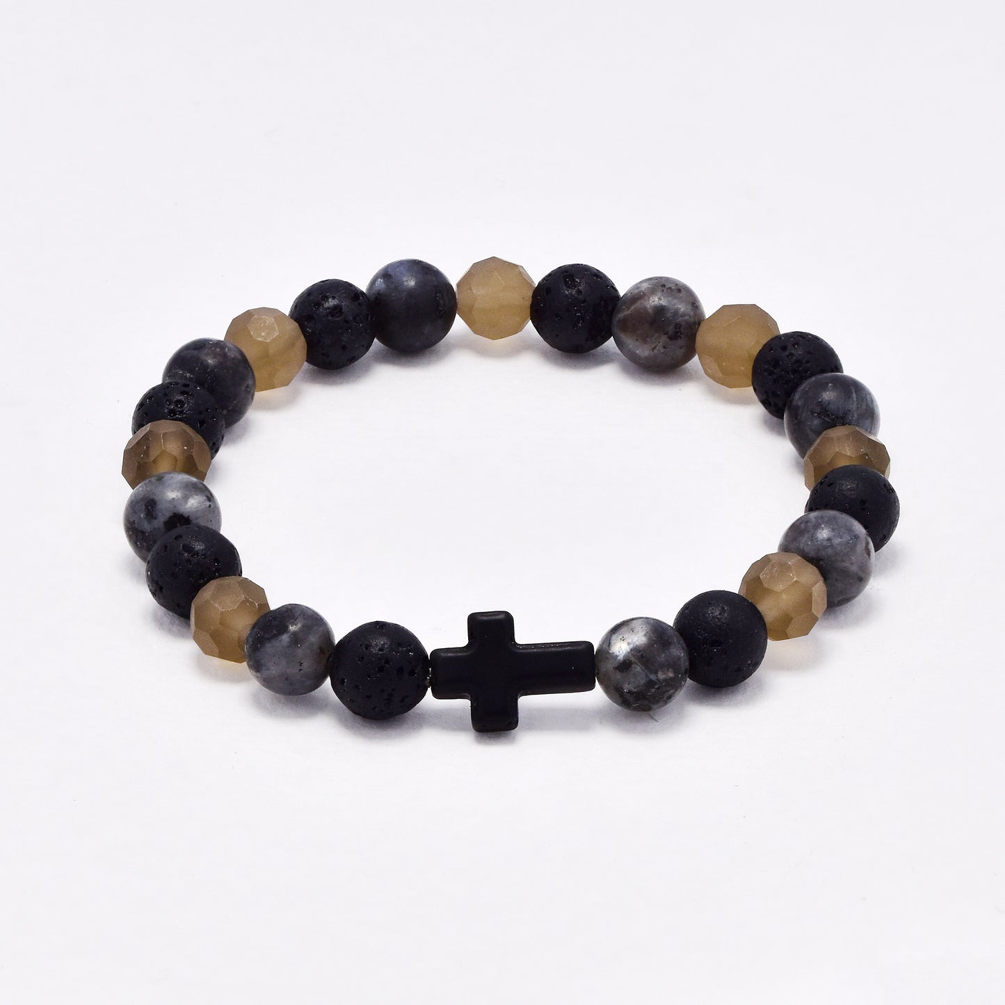 YB6686 - Volcanic rock & natural stone cross bracelet