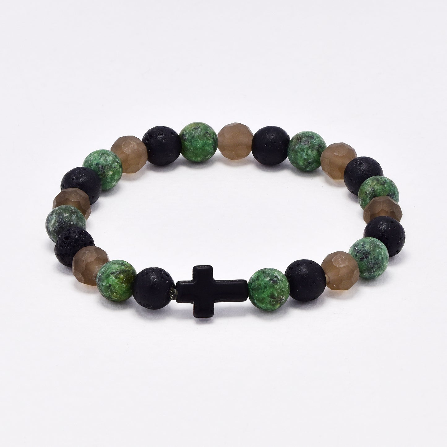 YB6686 - Volcanic rock & natural stone cross bracelet