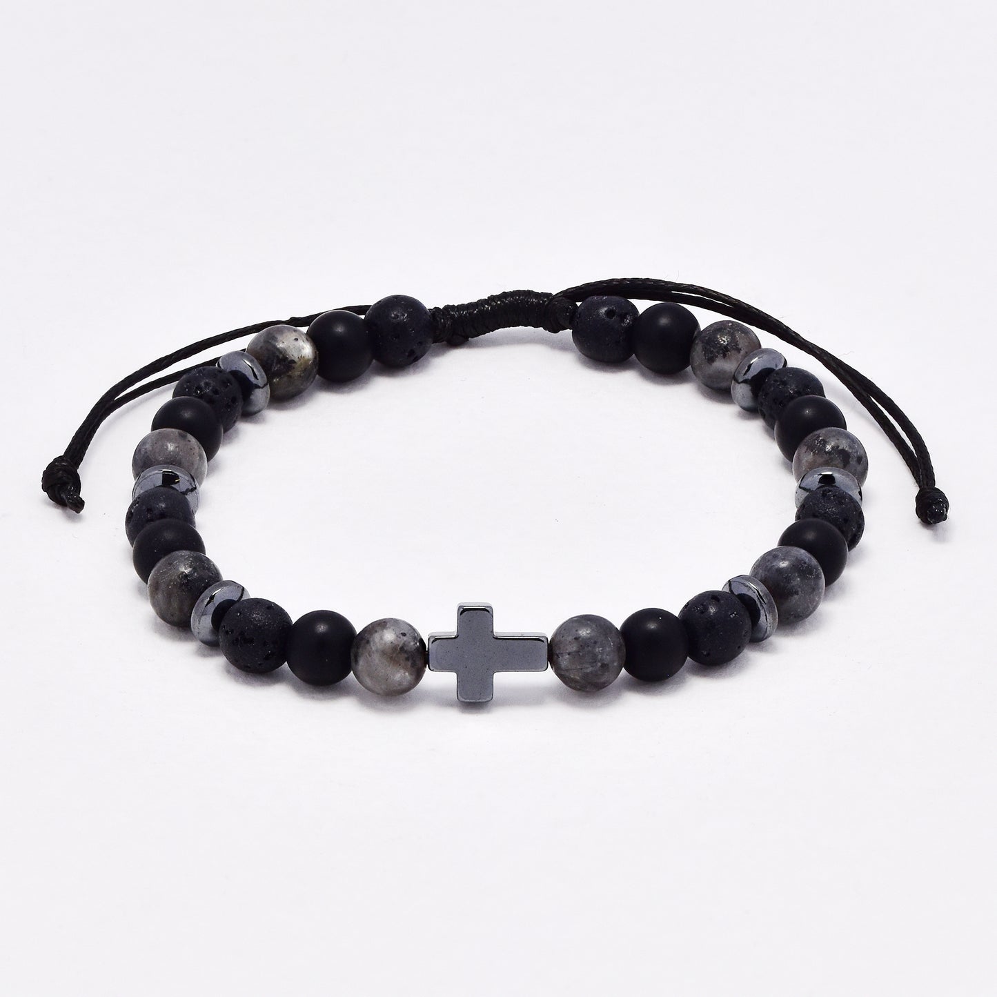 YB6688 - Adjustable volcanic rock & natural stone cross bracelet