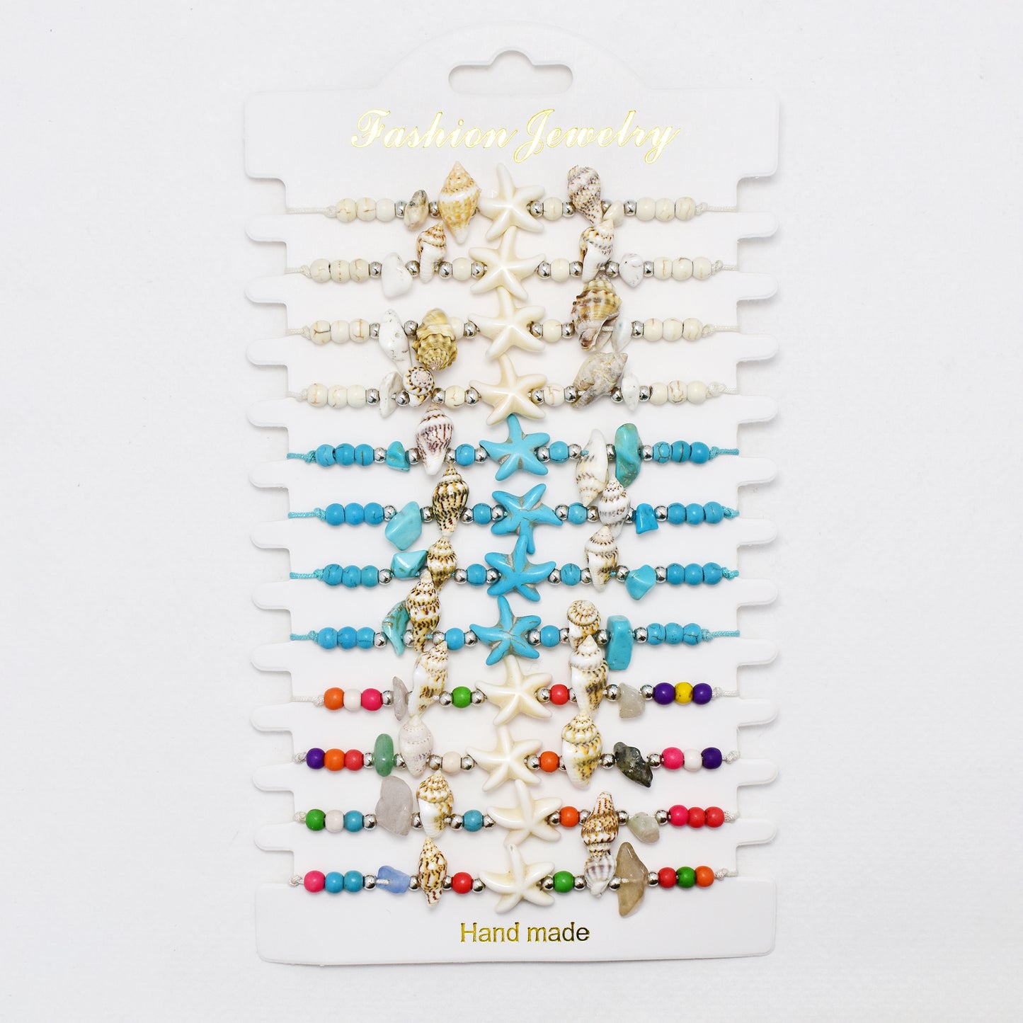 YB6772 - 12 Pack adjustable sealife beaded stone bracelet