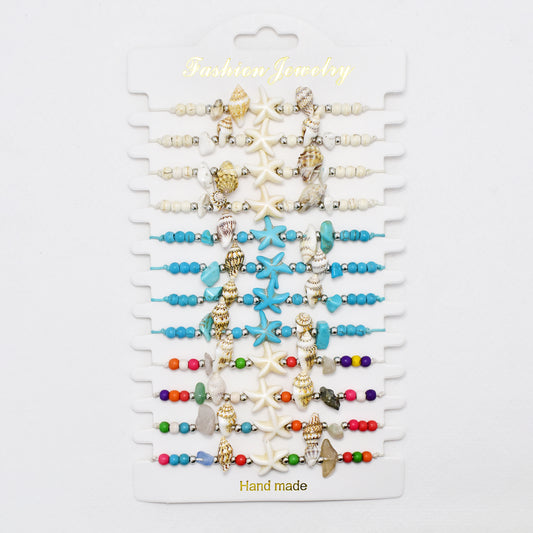 YB6772 - 12 Pack adjustable sealife beaded stone bracelet