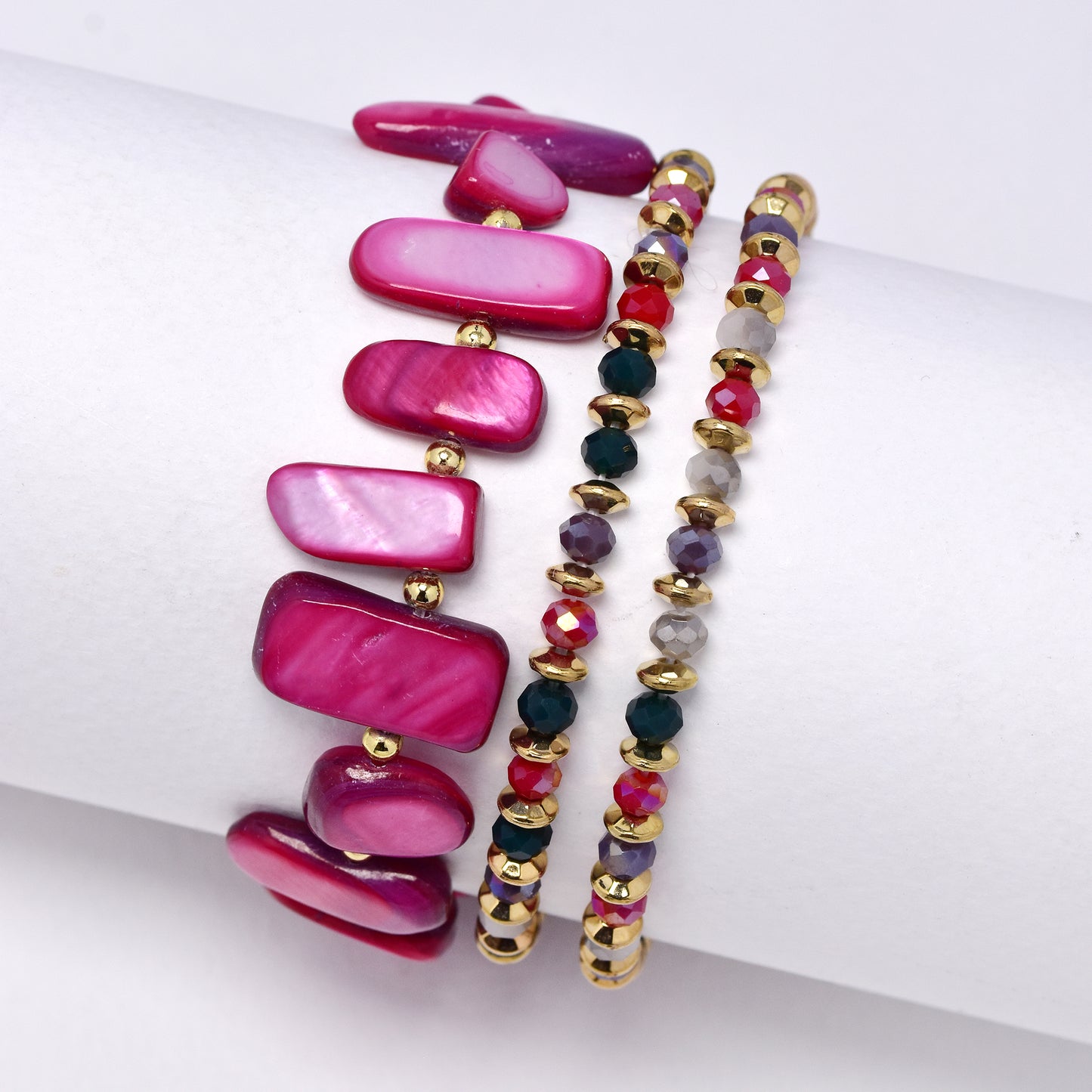 YB7524 - 3 Piece mixed bead & stone bracelet set